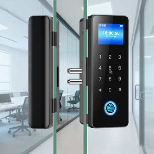 玻璃门密码锁办公室双开单双开门有框电子指纹公司智能门锁指纹锁