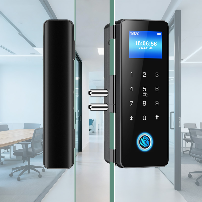 玻璃门智能锁免布线有框无框单双门免开孔办公室密码锁家用指纹锁