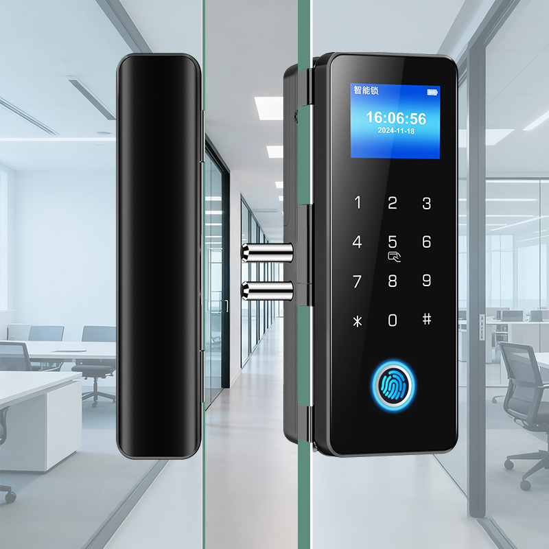 玻璃门密码锁办公室双开单门双门商用电子指纹锁公司大门锁智能锁