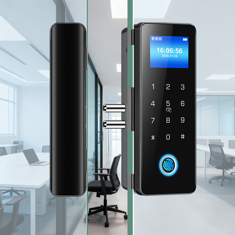 玻璃门智能锁免开孔有框无框单双门办公室密码锁电子指纹锁门禁锁