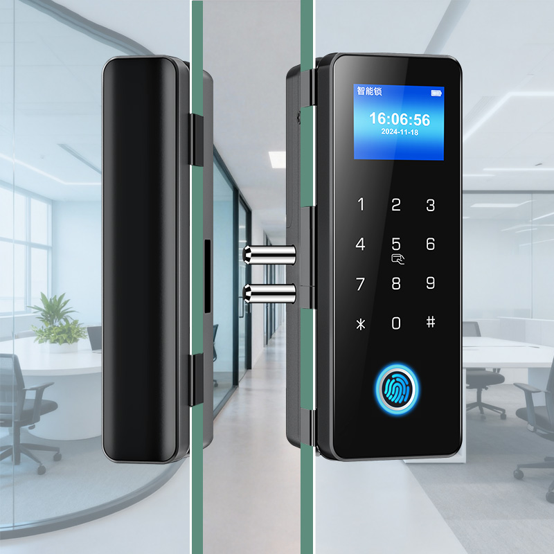 玻璃门密码锁办公室双开单门双门商铺电子指纹公司智能门锁智能锁