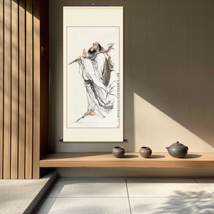 客厅佛堂装饰画达摩面壁图达摩渡江图画达摩祖师画像丝绸卷轴挂画