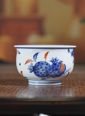 【墨舍名窑】墨舍柴窑矾红描金三多大炉式杯moshe1247