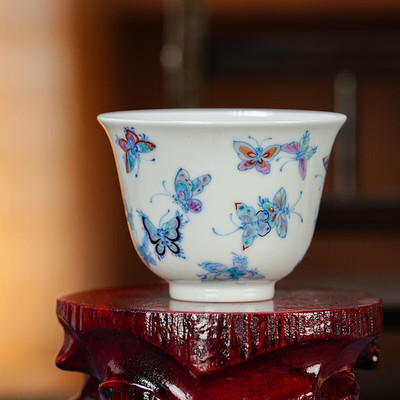 墨舍六逸青花斗彩百蝶图纹杯纯手工手绘主人杯茶具景德镇高档陶瓷