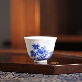 墨舍九段青花山水品茗杯混搭纯手工手绘茶具景德镇陶瓷高端礼盒装