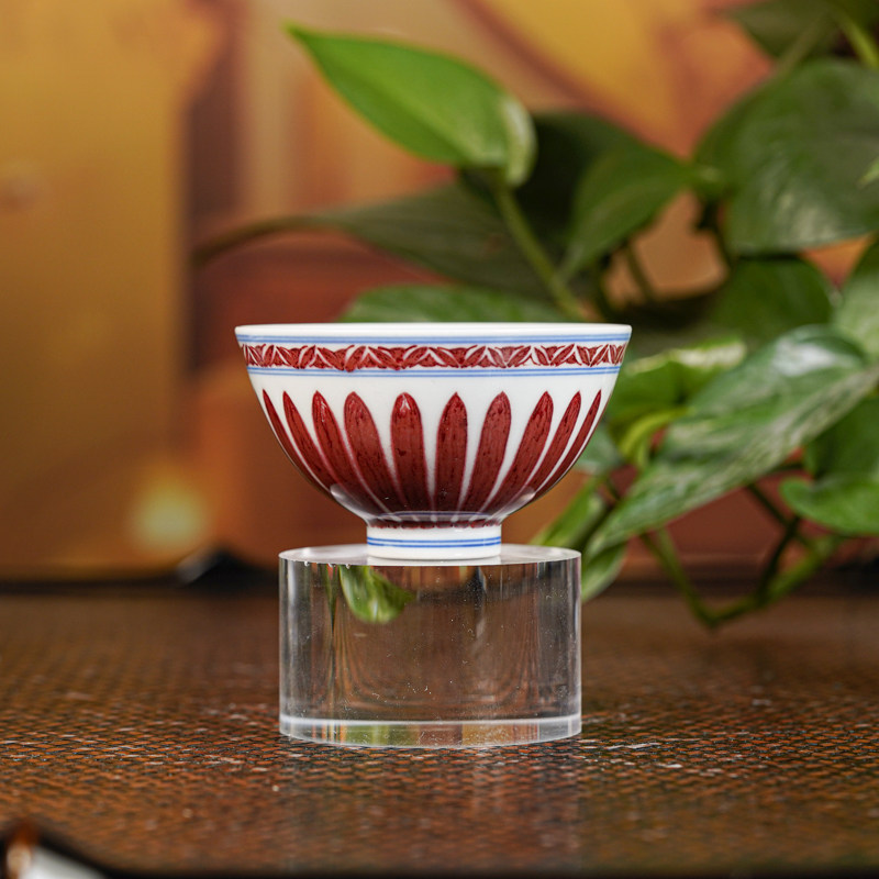 【景德镇陶瓷研究院】釉里红菊瓣鸡心杯 jty247,餐饮具,茶杯,淘宝优惠券,粉丝福利购,淘宝优惠卷