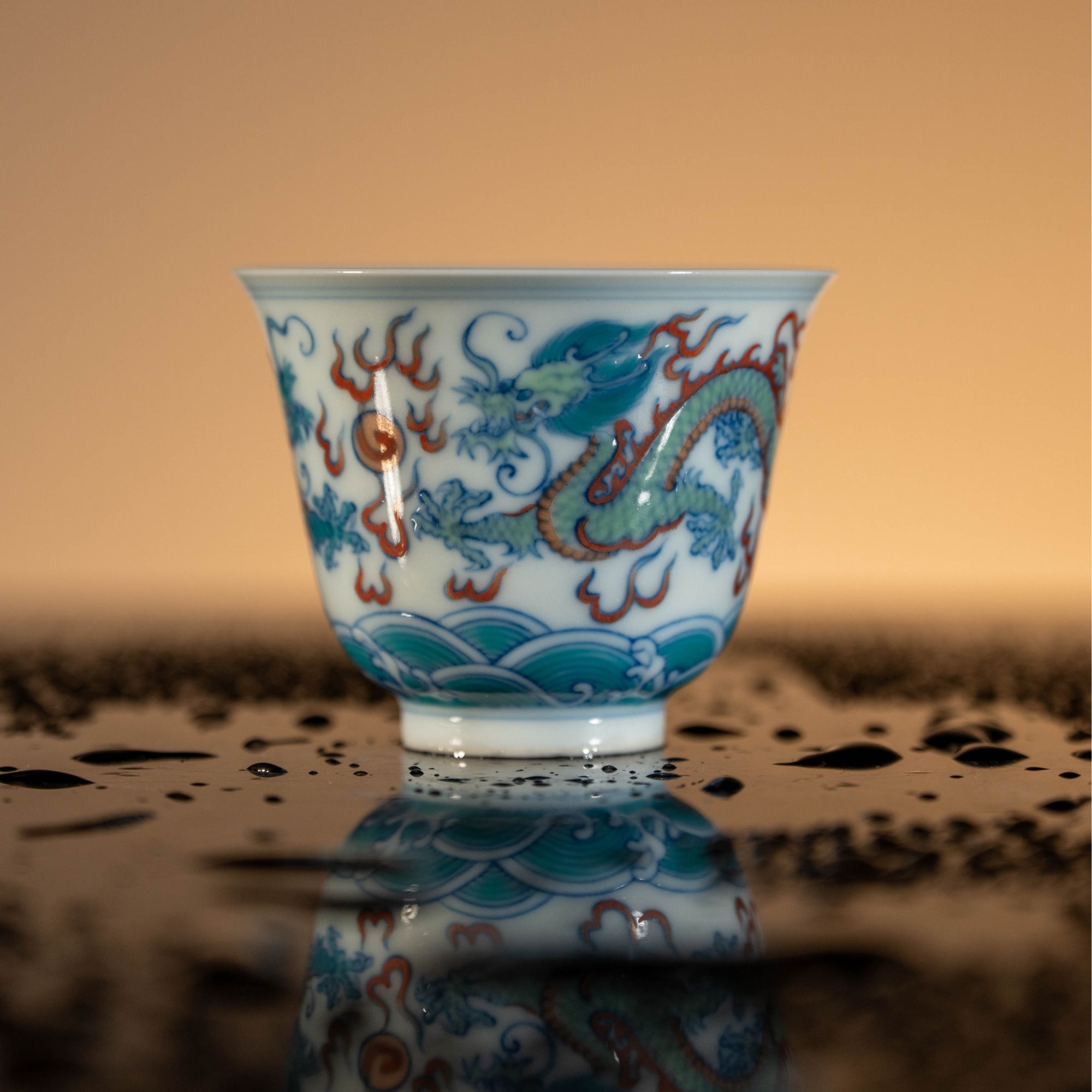 【墨舍名窑】望月怀古斗彩双龙纹铃铛杯wyhg1075