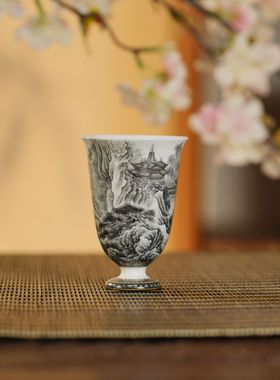 墨尚观山多少楼台烟雨中杯子纯手工msgs11复古陶瓷主人杯手绘花纹