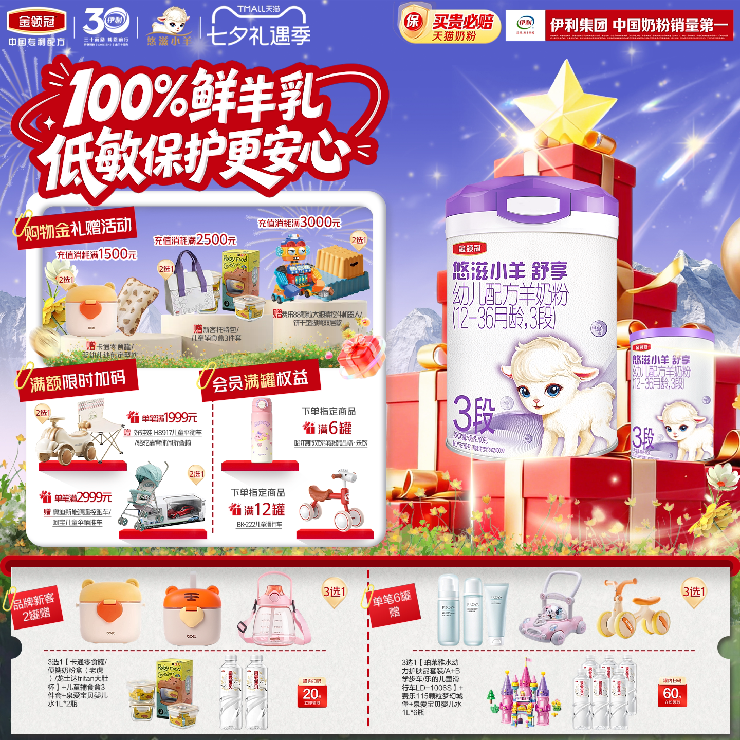 【100%鲜羊乳】伊利金领冠悠滋小羊舒享3段低敏配方羊奶粉700g*1
