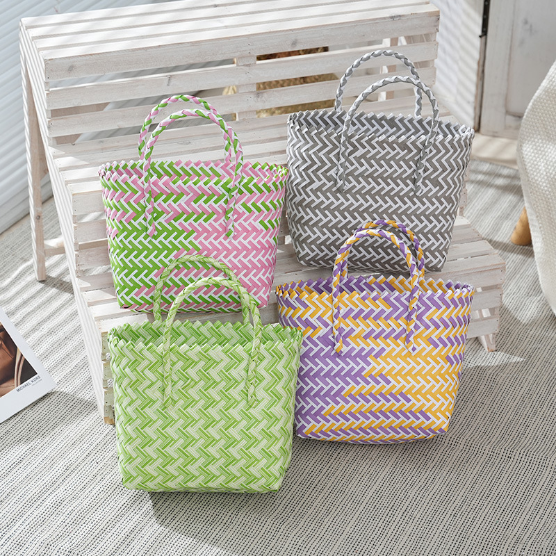 彩色塑料编织手工小方包婚庆伴手