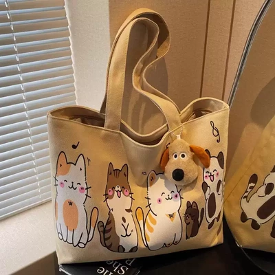 夏季卡通猫咪帆布包包2025新款