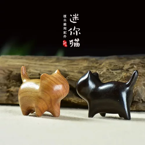 金檀木有风同款木雕猫童趣可爱