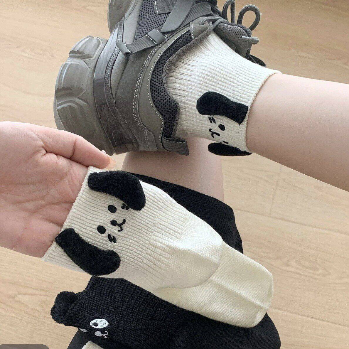 夏季女小狗可爱吸汗中筒袜