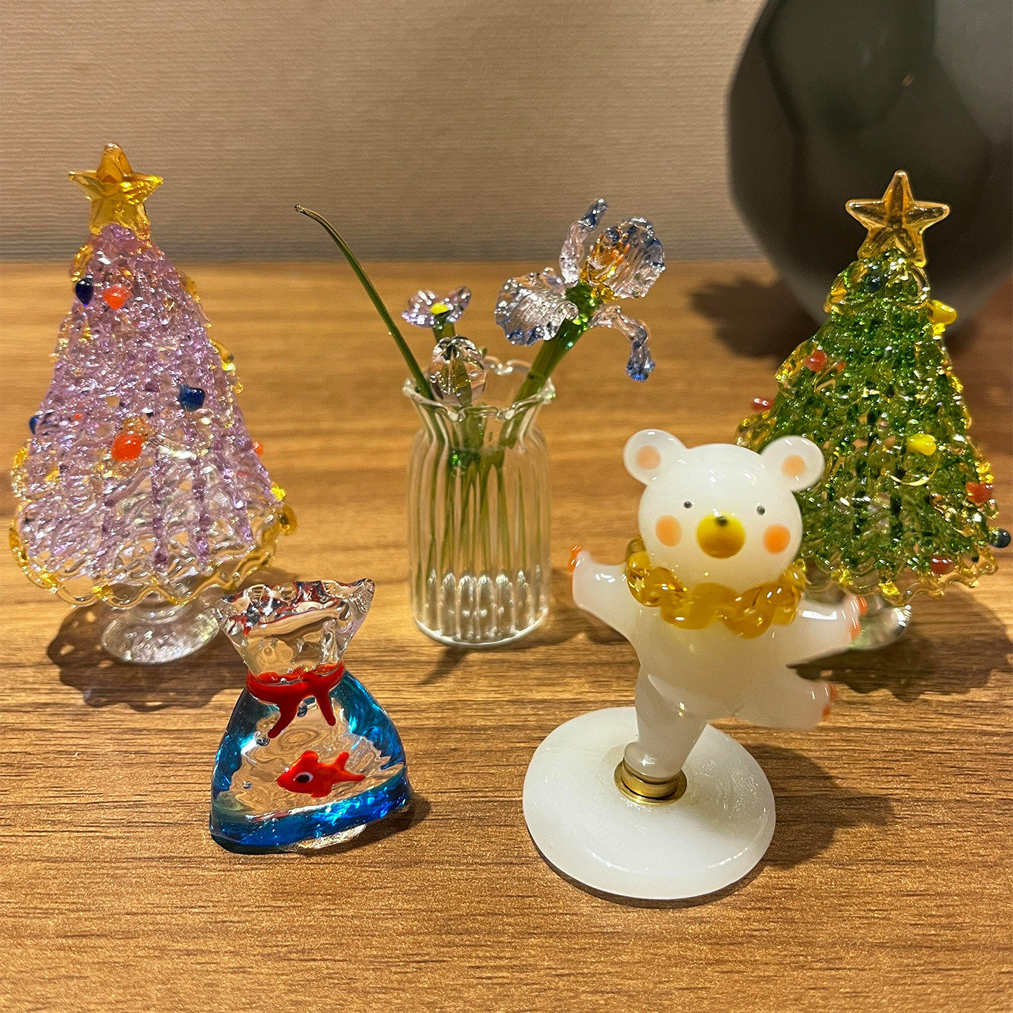 淄博琉璃小摆件旋转小熊福袋小金鱼圣诞树小花束手工工艺品装饰