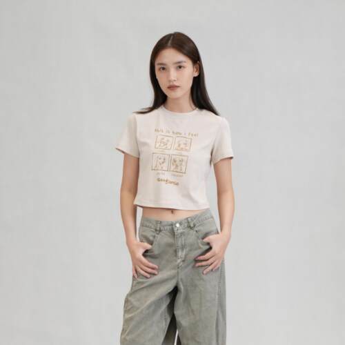 sanseT恤女短袖动物印花套头衫短款女潮牌辣妹上衣