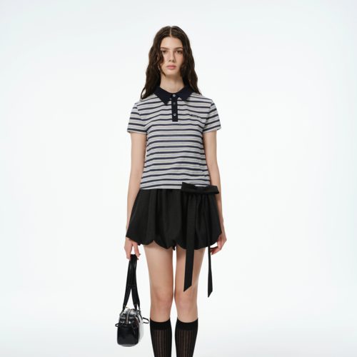 sanse 蝴蝶结松紧腰半身花苞裙内衬防走光美式辣妹休闲短裙 女款