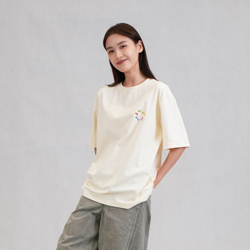 sanse短袖夏秋季舒适休闲T恤男女同款动物印花上衣中性宽松套头衫