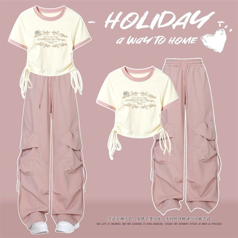 大童学生夏季套装2025新款休闲短袖抽绳T恤+夏装时尚工装裤套装潮,童装/婴儿装/亲子装,T恤,淘宝优惠券,粉丝福利购,淘宝优惠卷