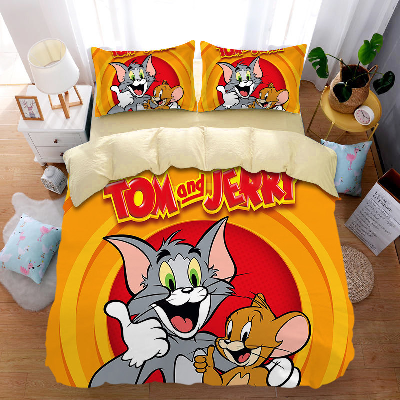 儿童卡通全棉四件套猫o和老鼠被套被单床笠男孩可爱纯棉床单三件
