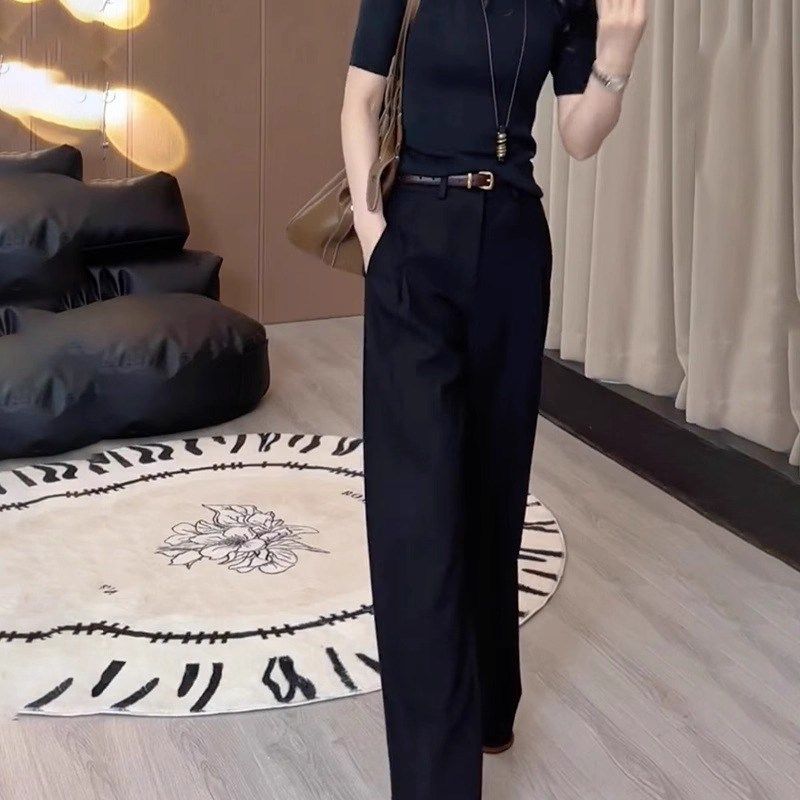 黑色阔腿西装裤女夏极简约风垂感高腰显瘦直筒长裤欧货时尚休闲裤,女装/女士精品,大码裤装,淘宝优惠券,粉丝福利购,淘宝优惠卷