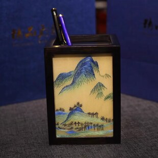 湘绣笔筒摆件手工双面刺绣企业礼品礼物文创伴手礼