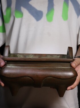 苏工纯铜朝冠g耳马槽鼎炉香炉薰炉摆件家用紫铜香炉盘香沉香文案