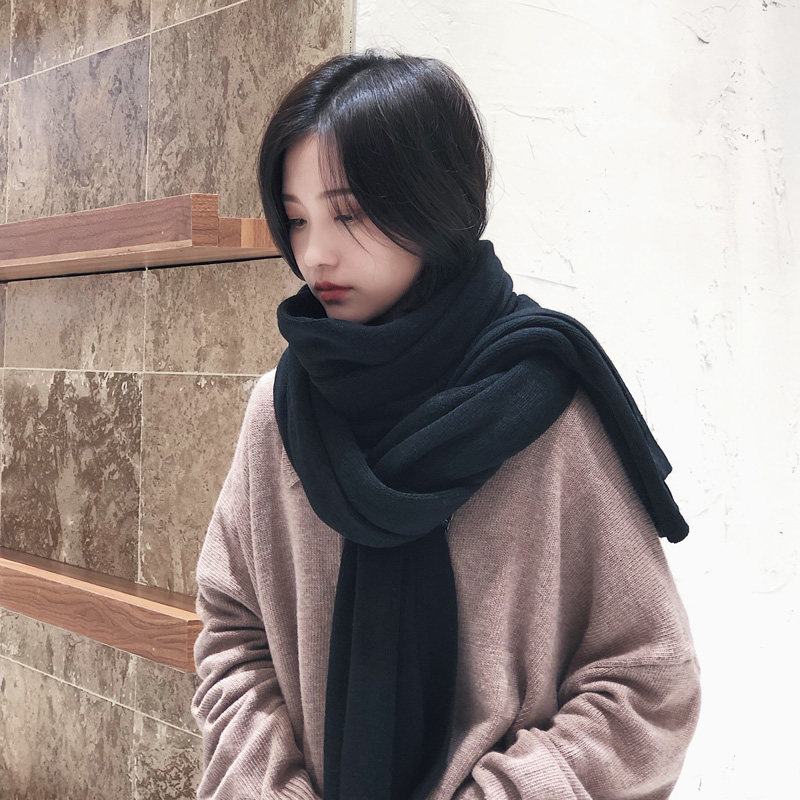 围巾女冬季韩版百搭加厚黑色披肩两用学生男纯色针织毛线围脖新款