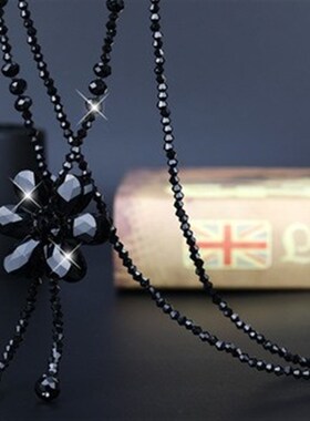 跨进电商水晶双层花毛衣链 时尚花瓣项链 气质水晶女百搭流苏吊坠