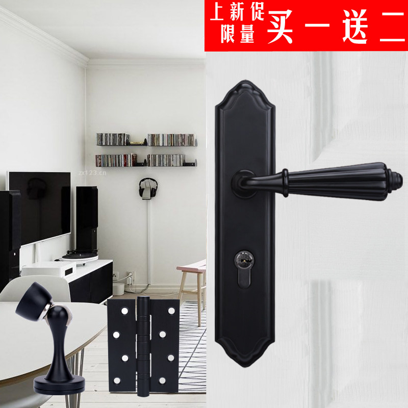 黑色门锁室内f三件套简约欧式家用实木门静音房门房间美式卧室门