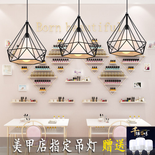 美甲店吊灯工业风创意 个性理发店吊灯具发廊超亮led灯奶茶店吧台