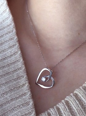 925银心形镶钻项链小众设计感轻奢锁骨链520母亲节礼物送妈妈女友