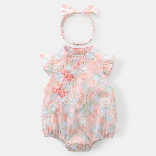 2024儿童夏季新生女宝宝连体衣爬服婴儿新中式盘扣三角包屁衣3115
