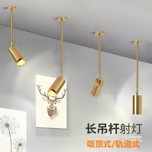 长杆射灯店铺 商用服装店美甲店吊灯单头金色吊杆小射灯led轨道灯