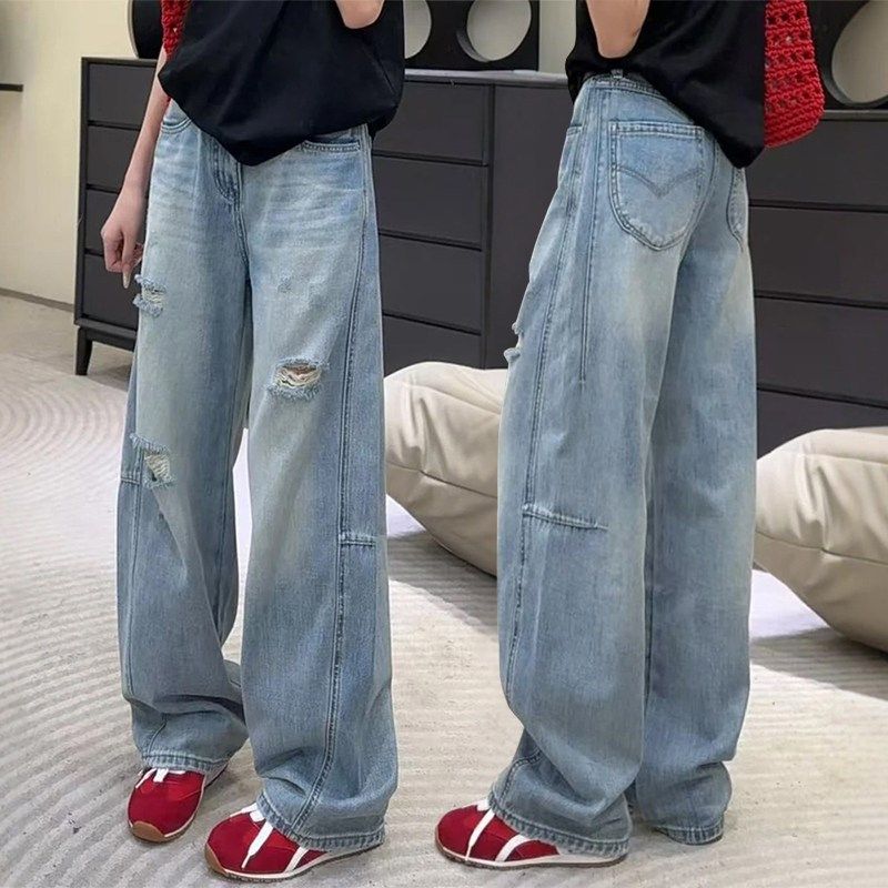破洞的弯刀阔腿牛仔裤为妇女夏季瘦大尺寸肥胖毫米瘦看宽松直梨形,女装/女士精品,大码裤装,淘宝优惠券,粉丝福利购,淘宝优惠卷
