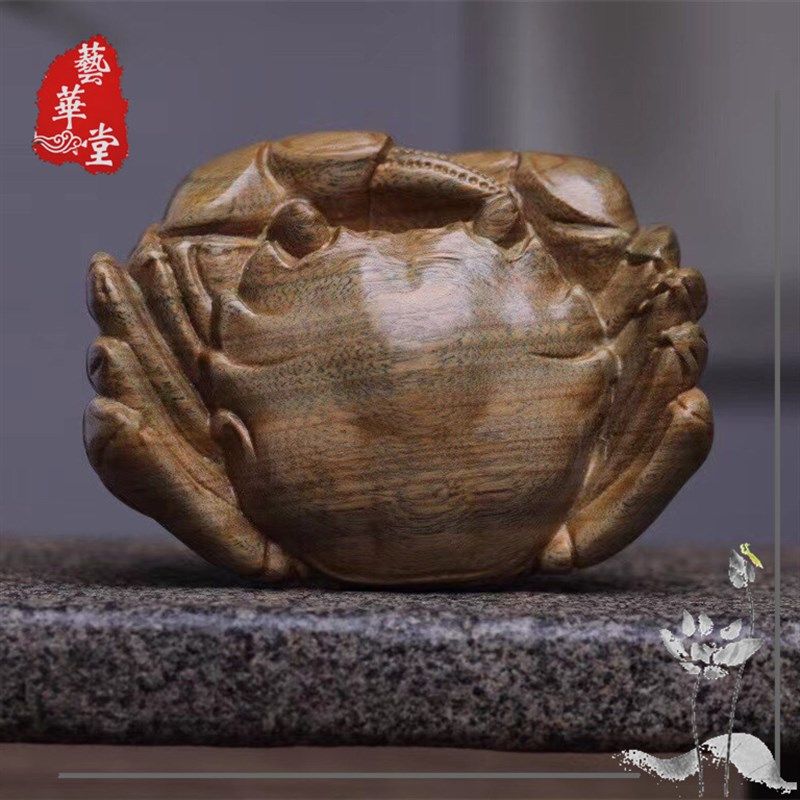 现货阿根廷绿檀手把件实木螃蟹木质工艺品 木雕摆件