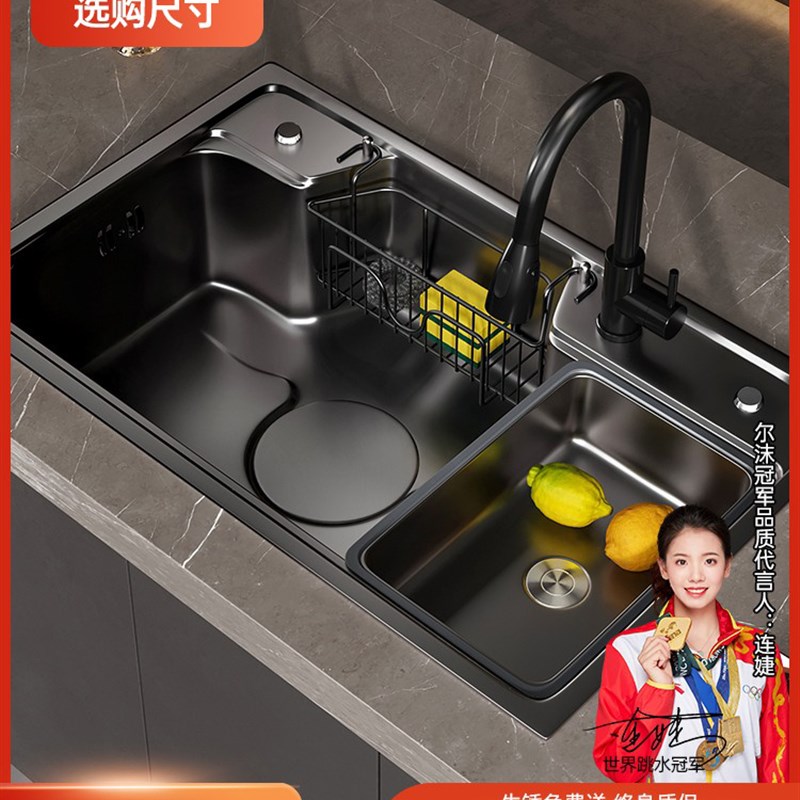304不锈钢日式大单槽手工水槽厨房台下盆家用洗菜盆洗碗池洗手池