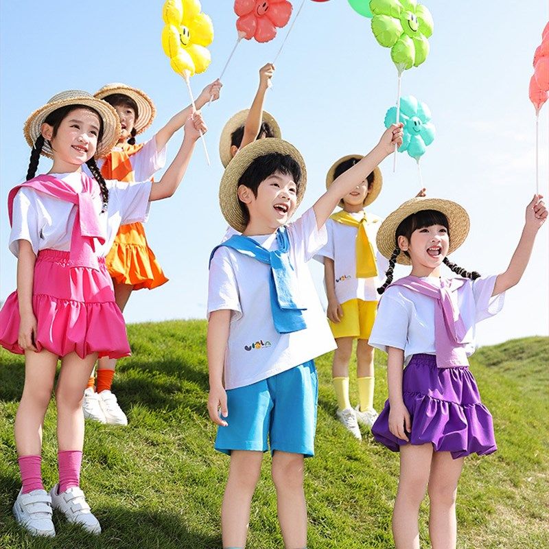 幼儿园园服夏季套装小学生校服 中学生幼儿园爱心园服棉质儿童T恤