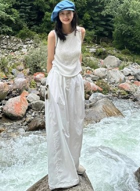 175高个子加长速干清凉新款白色休闲裤女夏慵懒松弛感宽松阔腿裤