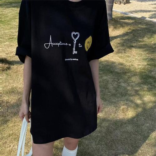 欧货大版下装消失t恤女中长款遮屁股大码胖mm连衣裙高个子显瘦盖