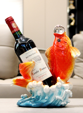 新中式锦鲤鱼红酒架摆件招财客厅电视柜酒柜装饰品工艺品乔迁家用