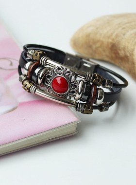 厂家 时尚个性牛皮手饰 多层情侣手链 学生款