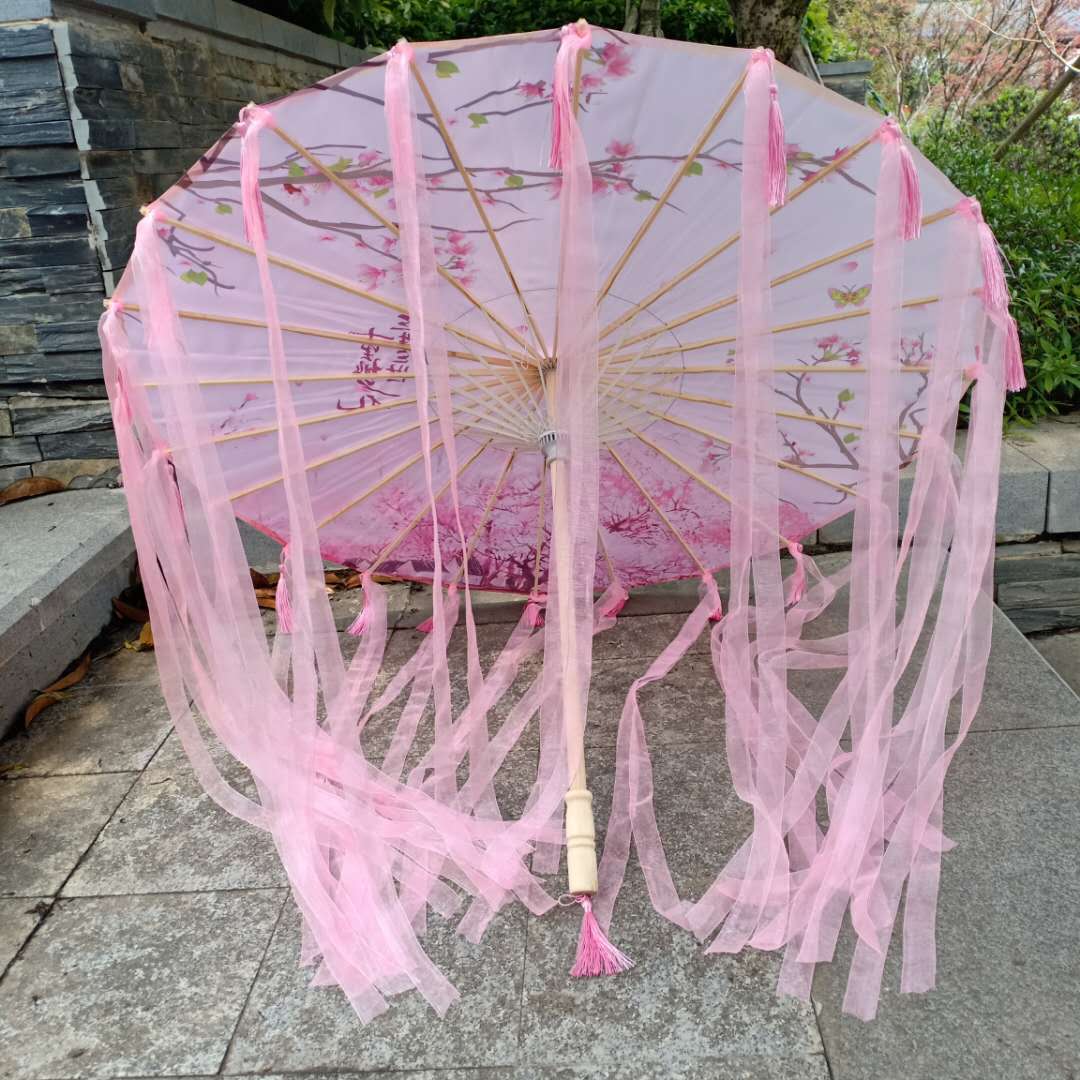 古风流苏飘带伞网红拍照汉服伞风景区摆摊工艺伞防小雨绸布伞油纸