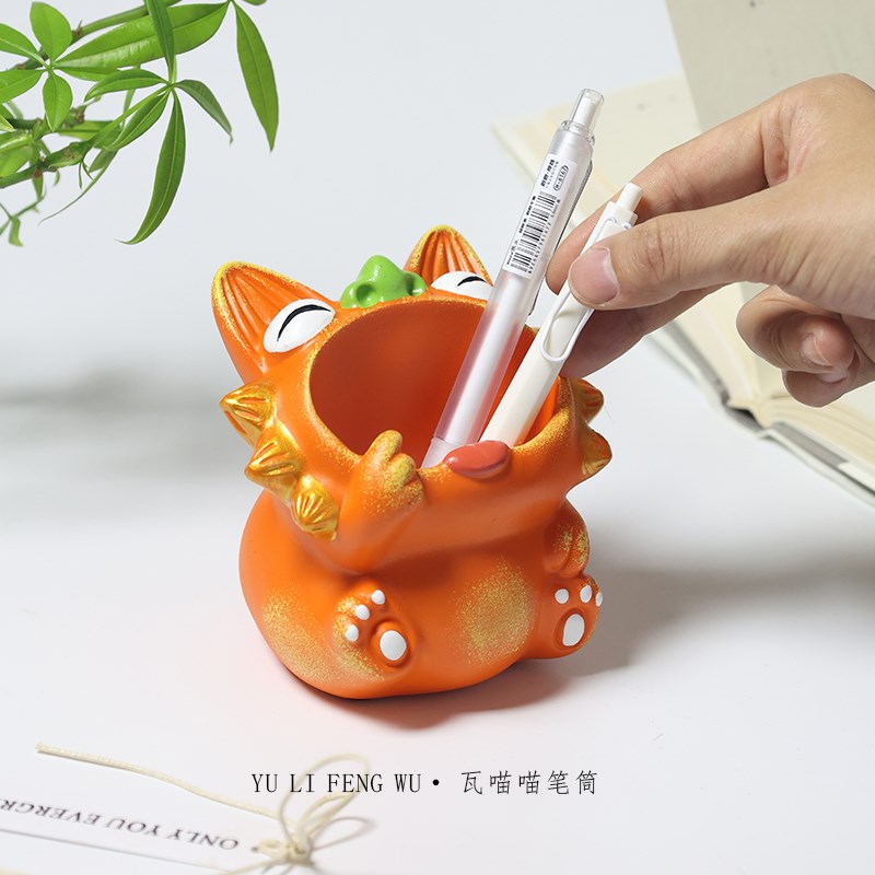 鱼里风物·云南非遗瓦猫笔筒创意卡通办公室书房桌面摆件旅游礼物