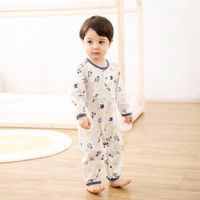 男童连体睡衣夏季宝宝连体衣夏天薄款女童长袖儿童家居服夏装
