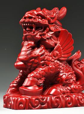色质雕木电刻麒麟摆件实木一LDS0933对火麒麟客厅视红柜玄关装饰