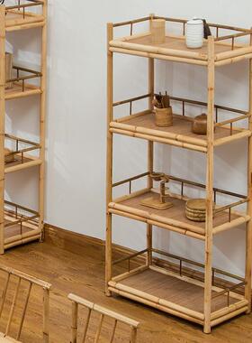中式博古架藤仿古实木BZO边柜棚书架竹制茶具收竹纳展示多宝阁茶
