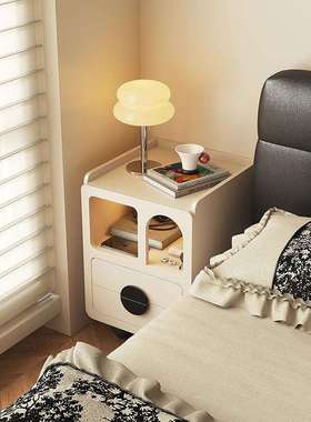 奶油床头柜迷23246可爱超窄储物柜床边你家柜户型用实木收纳小柜