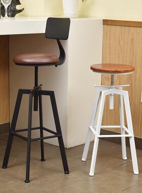美式复古实凳木AL631007吧台椅椅酒吧铁艺高脚升降圆凳吧创意休子