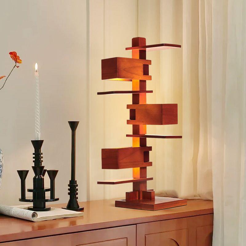 流水别复古落地灯计师简约客厅实木风NAX纹光影艺术摆件装饰墅台