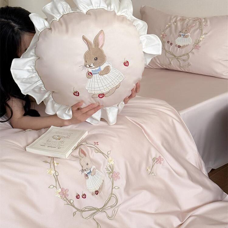 1萌兔花园|法式00长绒纯棉棉四件套高端公主支风花边全棉L2被套床